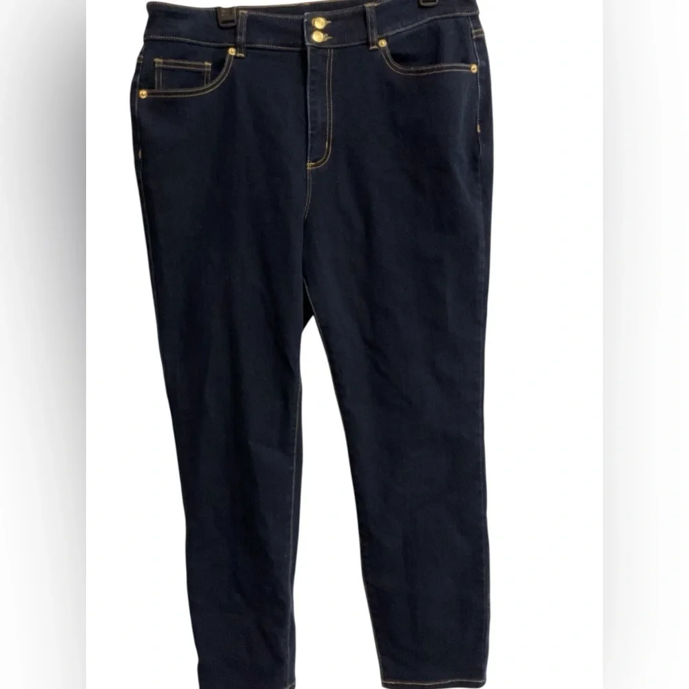 Michael Kors Dark Wash Skinny Jeans Gold Buttons Stretch